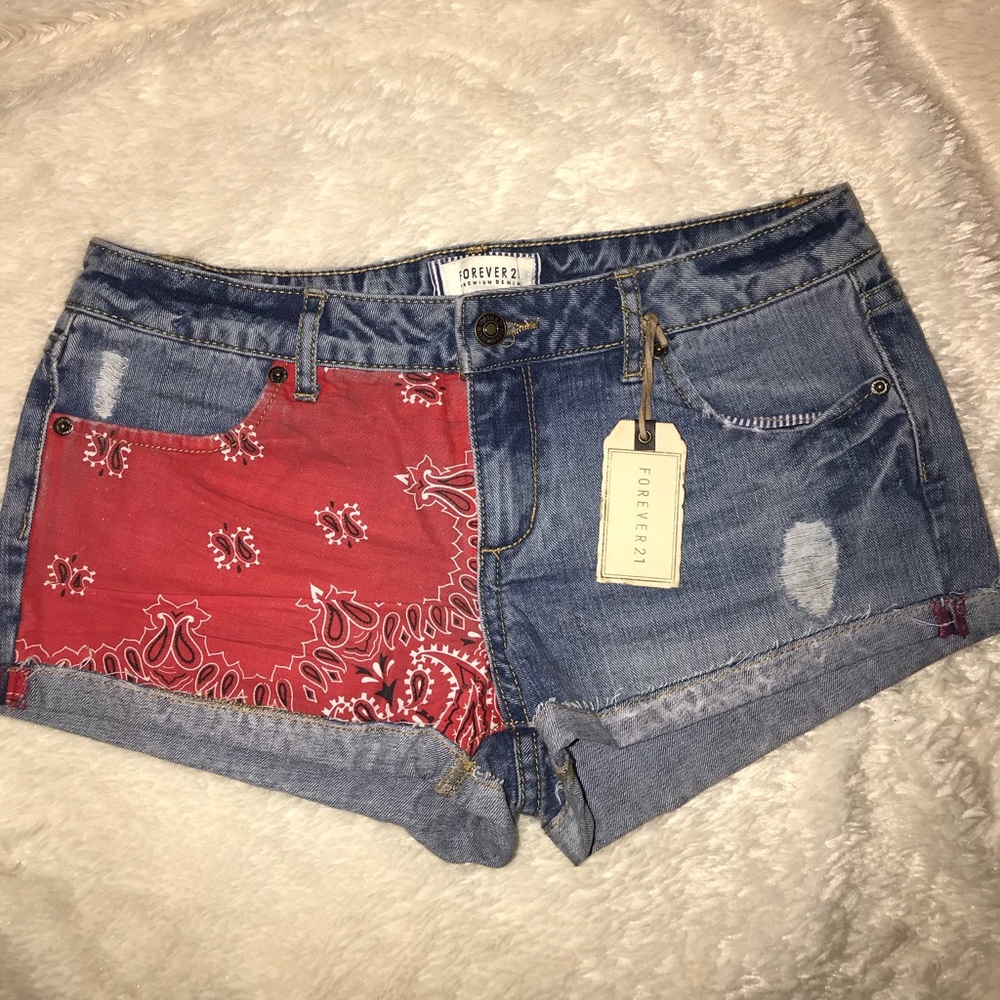 Forever 21 jean shorts with bandana print